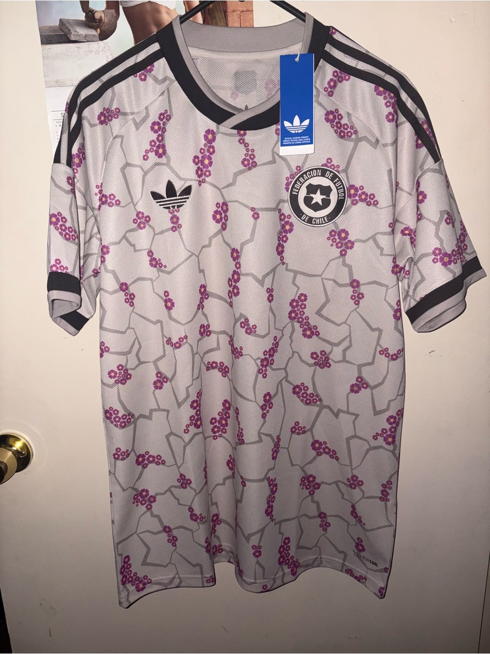 Adidas Men’s Chile Away Gray & Pink Patterned Football Jersey